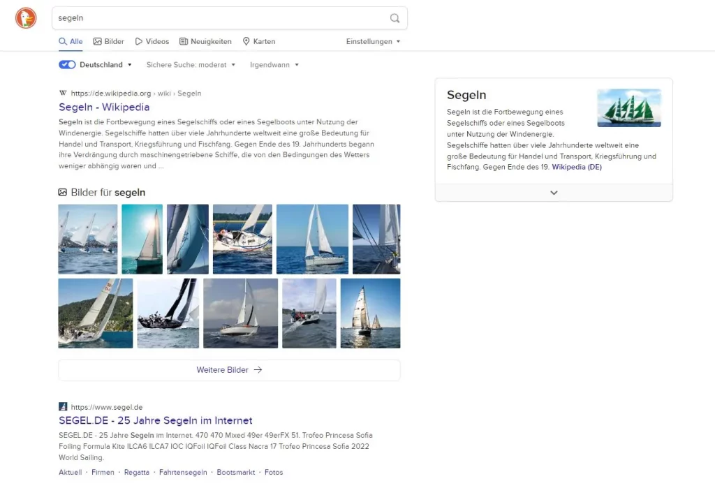 DuckDuchGo Ergebnisse für Segeln