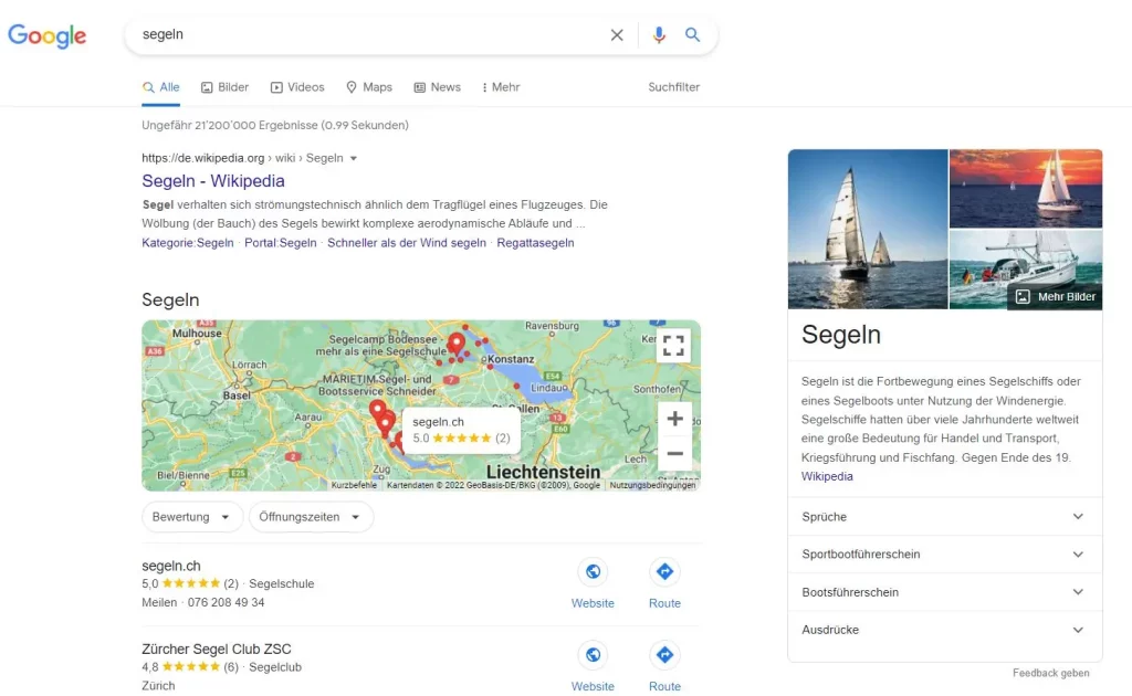 Google Ergebnisse für Segeln