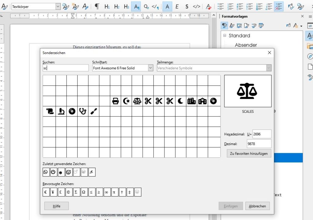 LibreOffice Sonderzeichen einfügen