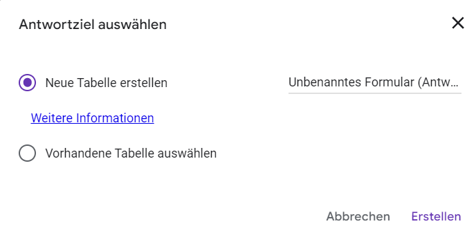 Google Formular mit Googel Tabellen verbinden