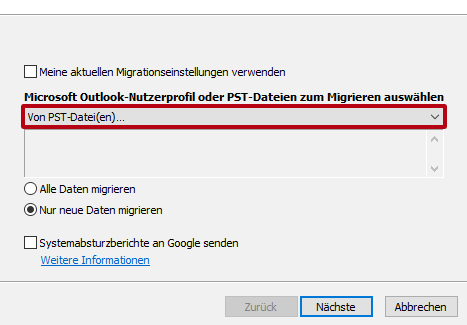 Outlook Google Mail importieren