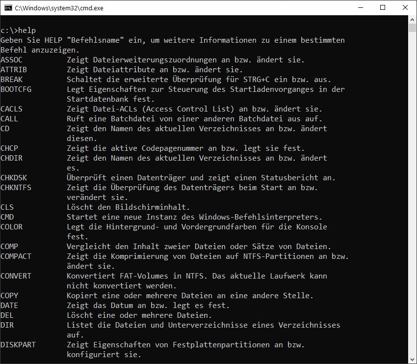 Windows Konsolen Befehle
